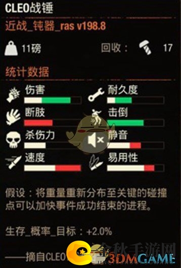 《腐烂国度2》CLEO战锤属性分享