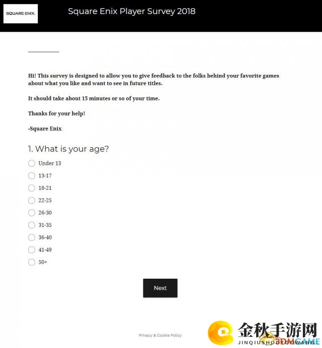还可以获奖 史克威尔日前开启2018年度玩家调查